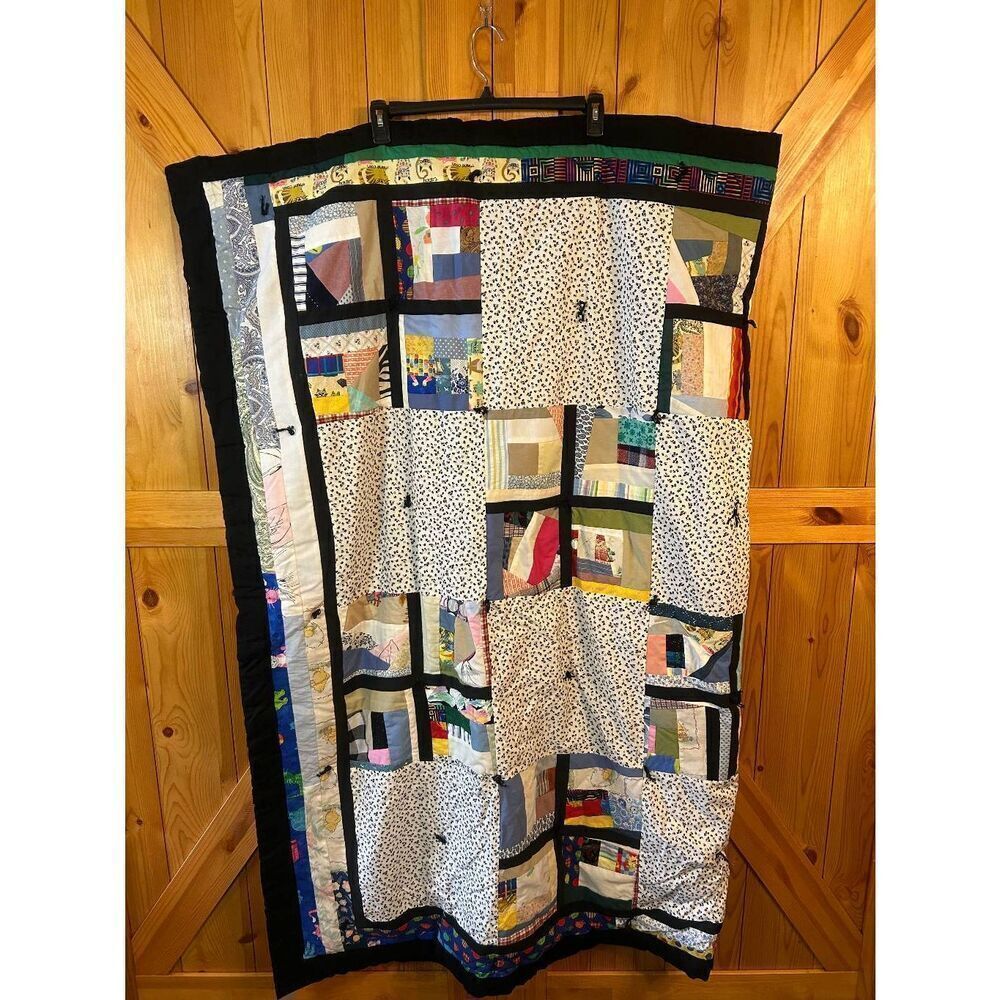 Handmade Quilt Black Backing Maine Coon Cats Winnie The Pooh 77.5x61 READ (5363)